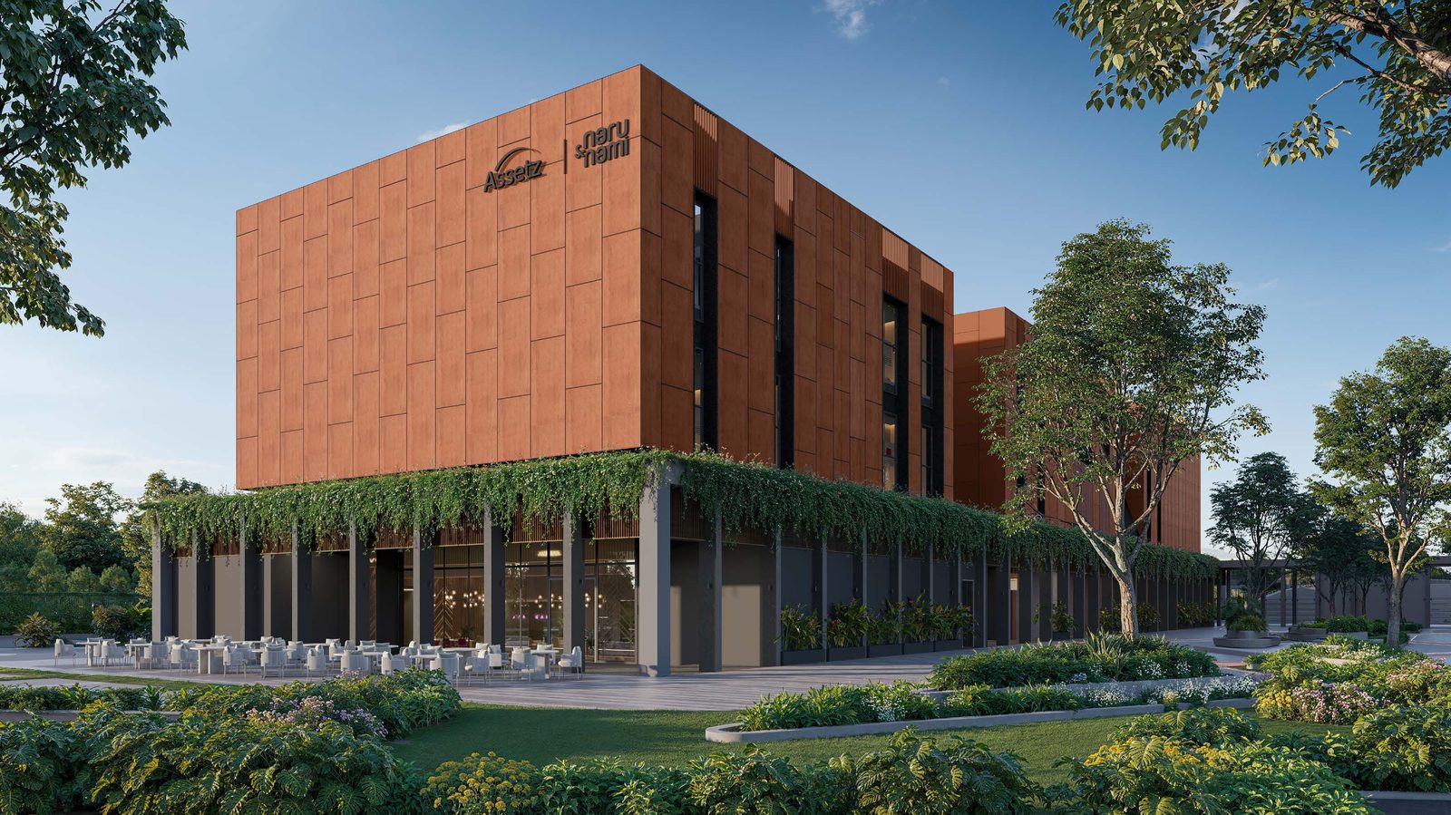 The ~62,000 sq ft corten-steel clubhouse at Assetz Naru & Nami